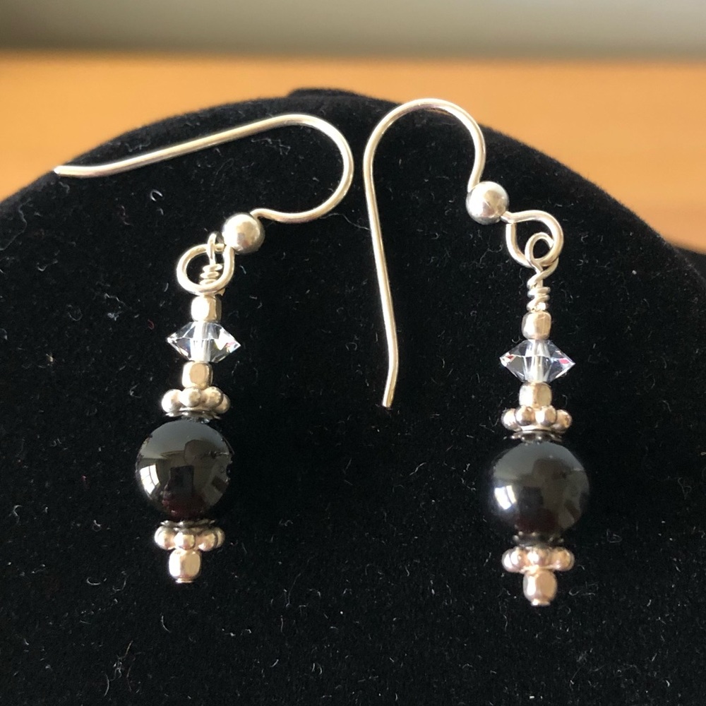 New Onyx, Swarovski Crystal and Sterling Silver Earrings